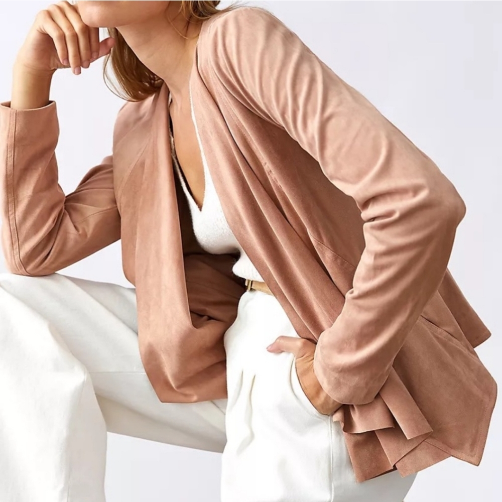 NEW Anthropologie Hutch Peach Beige Faux Suede Draped Flyaway Jacket Size Xl